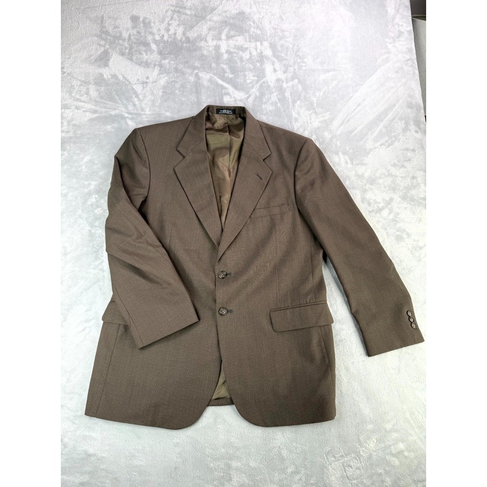 Towncraft Blazer Jacket Mens 42R Brown Wool Micro Check Notch Lapel Business